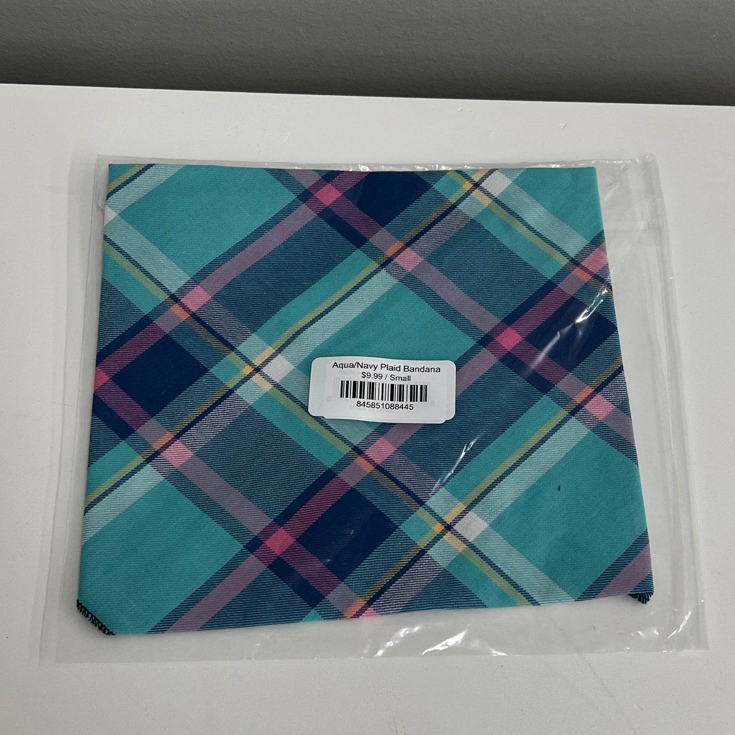 Aqua/Navy Plaid Bandana