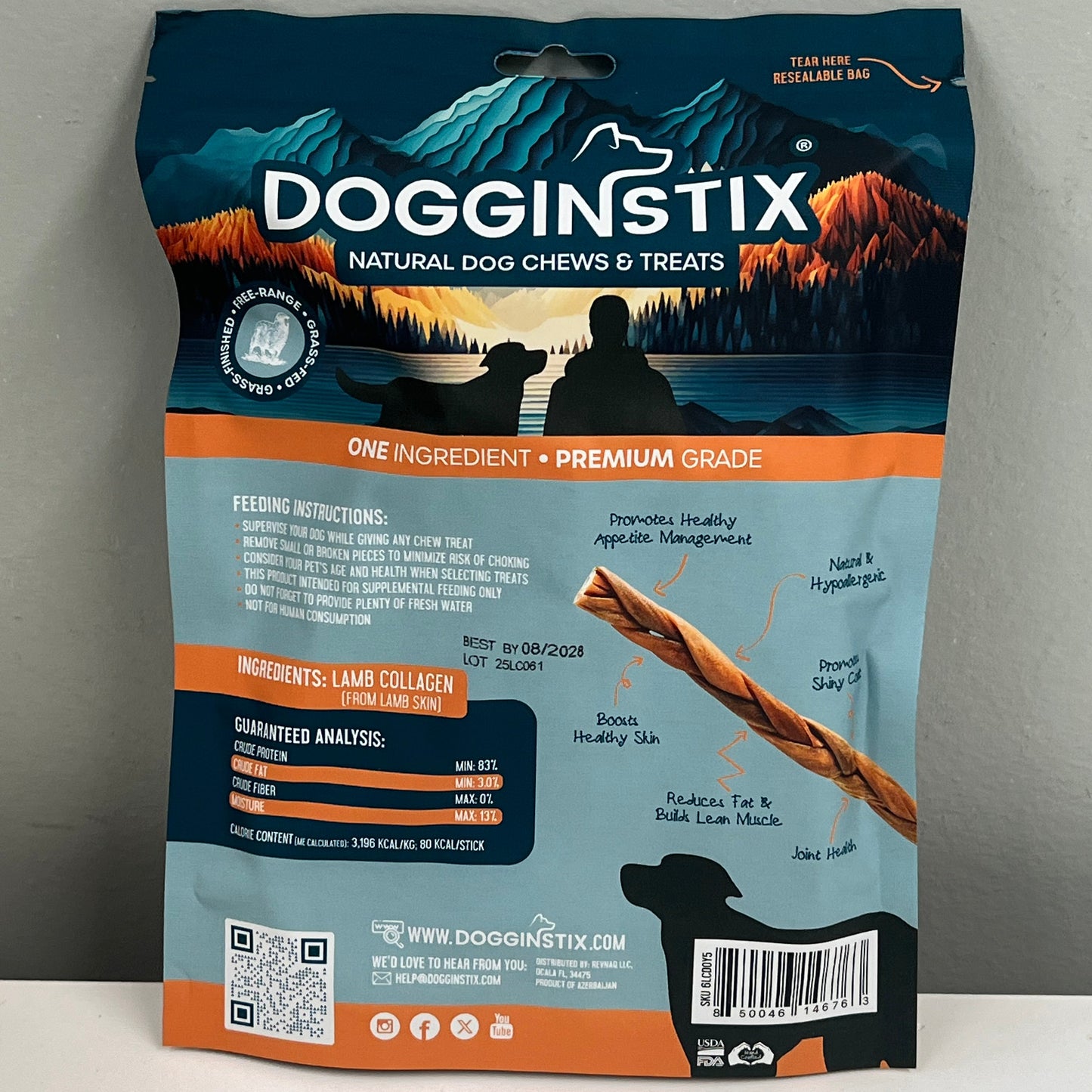 Dogginstix 6" Braided Lamb Collagen 5pk