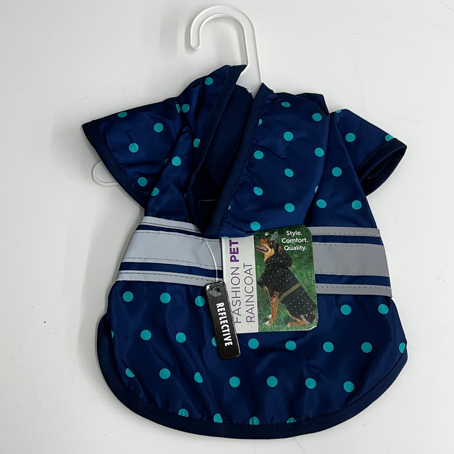 Fashion Pet Raincoat- Navy Polka Dot