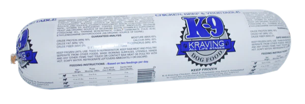 K-9 Kravings Frozen Chicken Beef & Vegetable 2lb. Chub