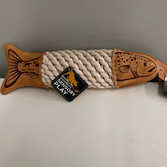 Tall Tails 15" Leather Trout Rope Tug Toy