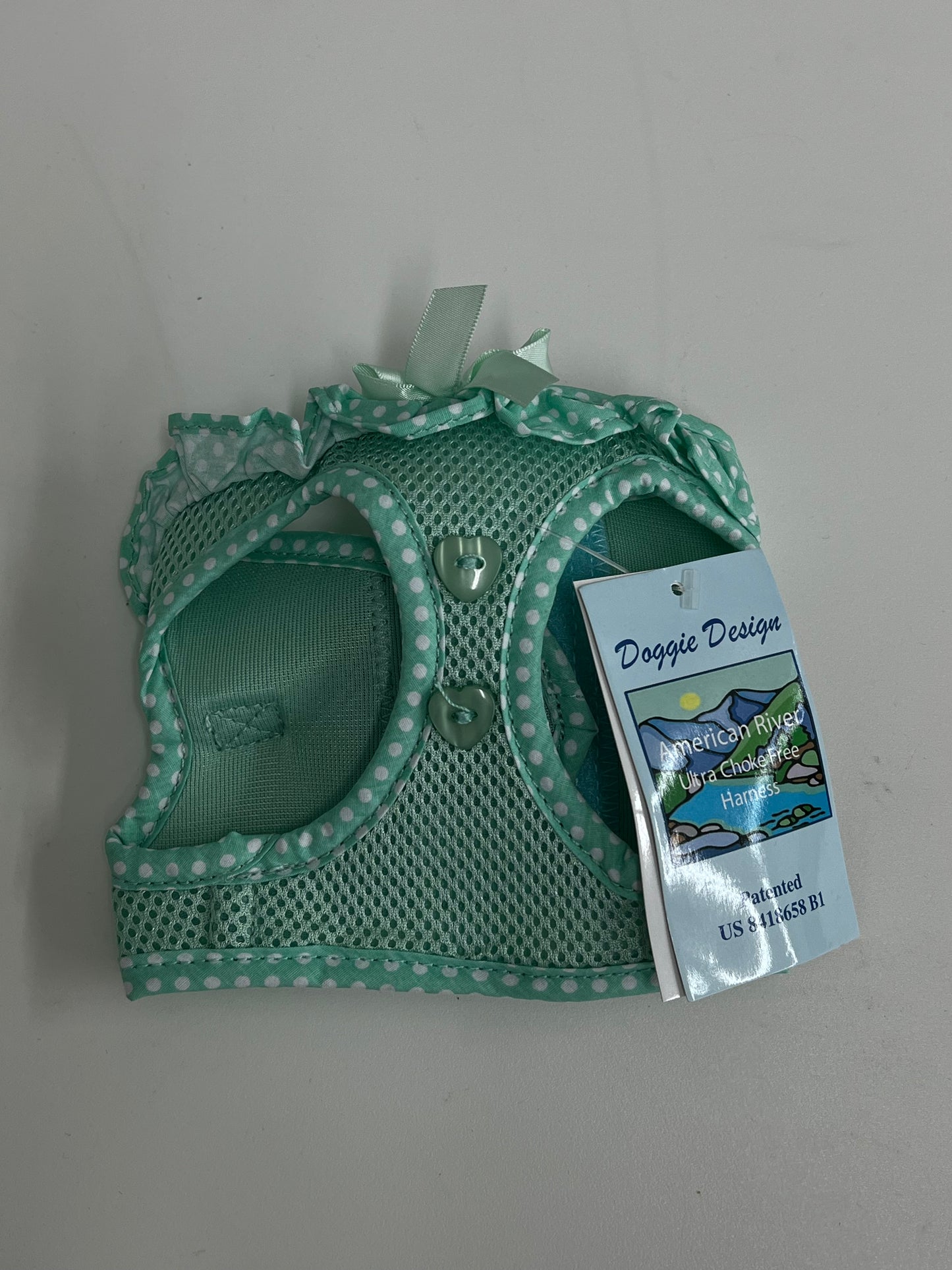 American River Choke Free Harness- Teal Polka Dot