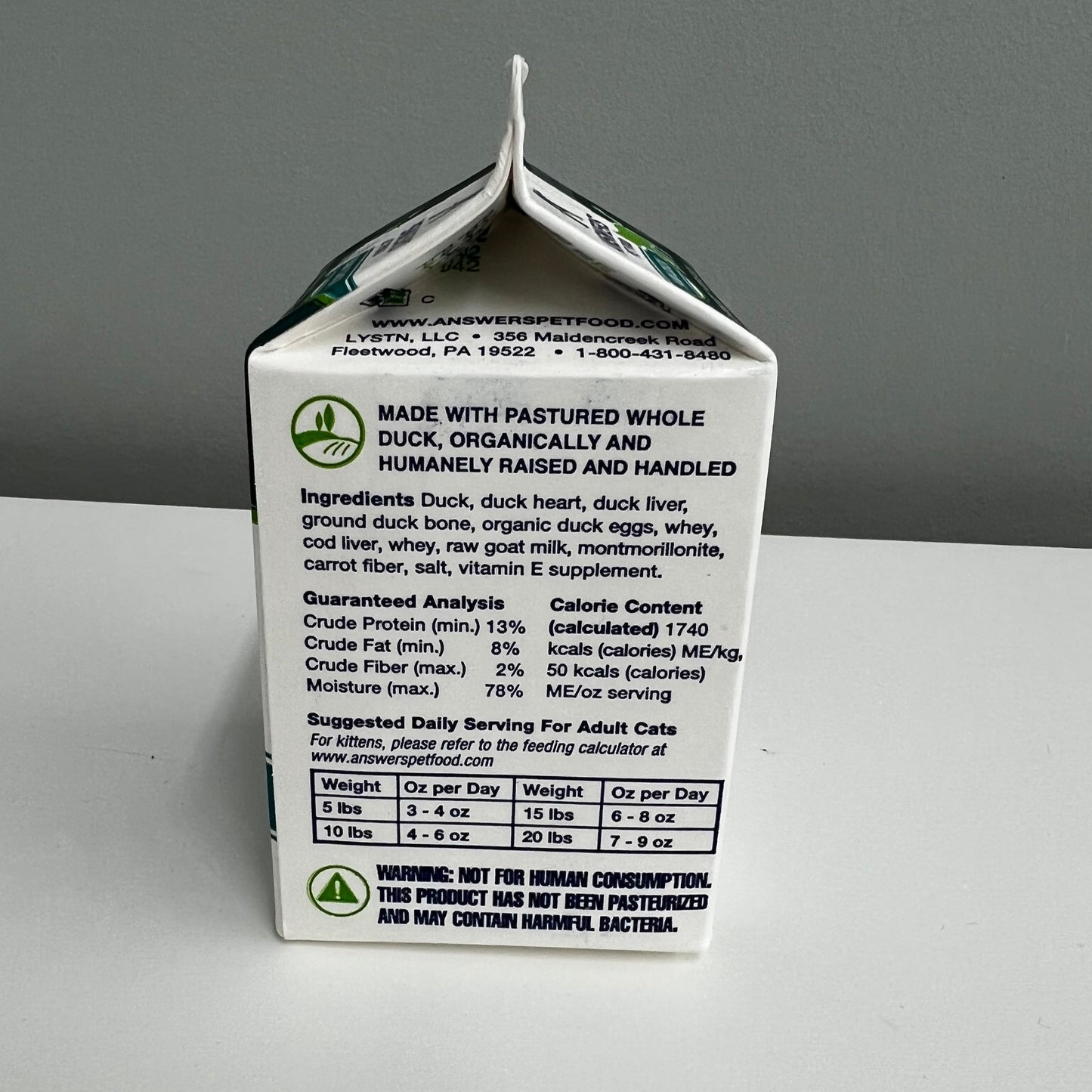 Answers Frozen Detailed Cat Diet- Duck 1lb