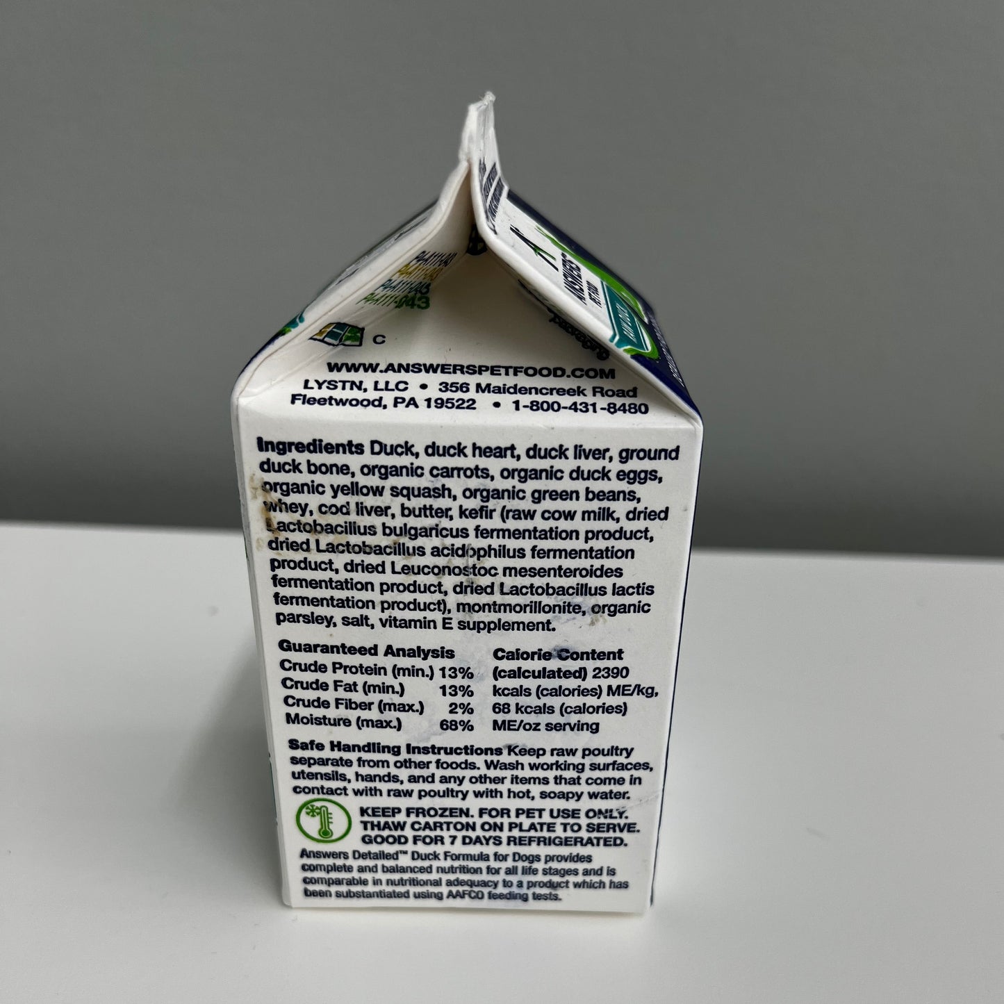 Answers Frozen Detailed Dog Diet- Duck 1lb