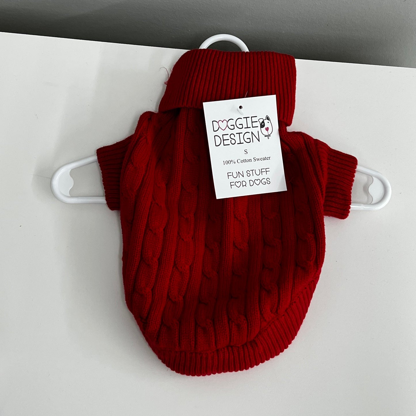 Cable Knit Dog Sweater- Fiery Red
