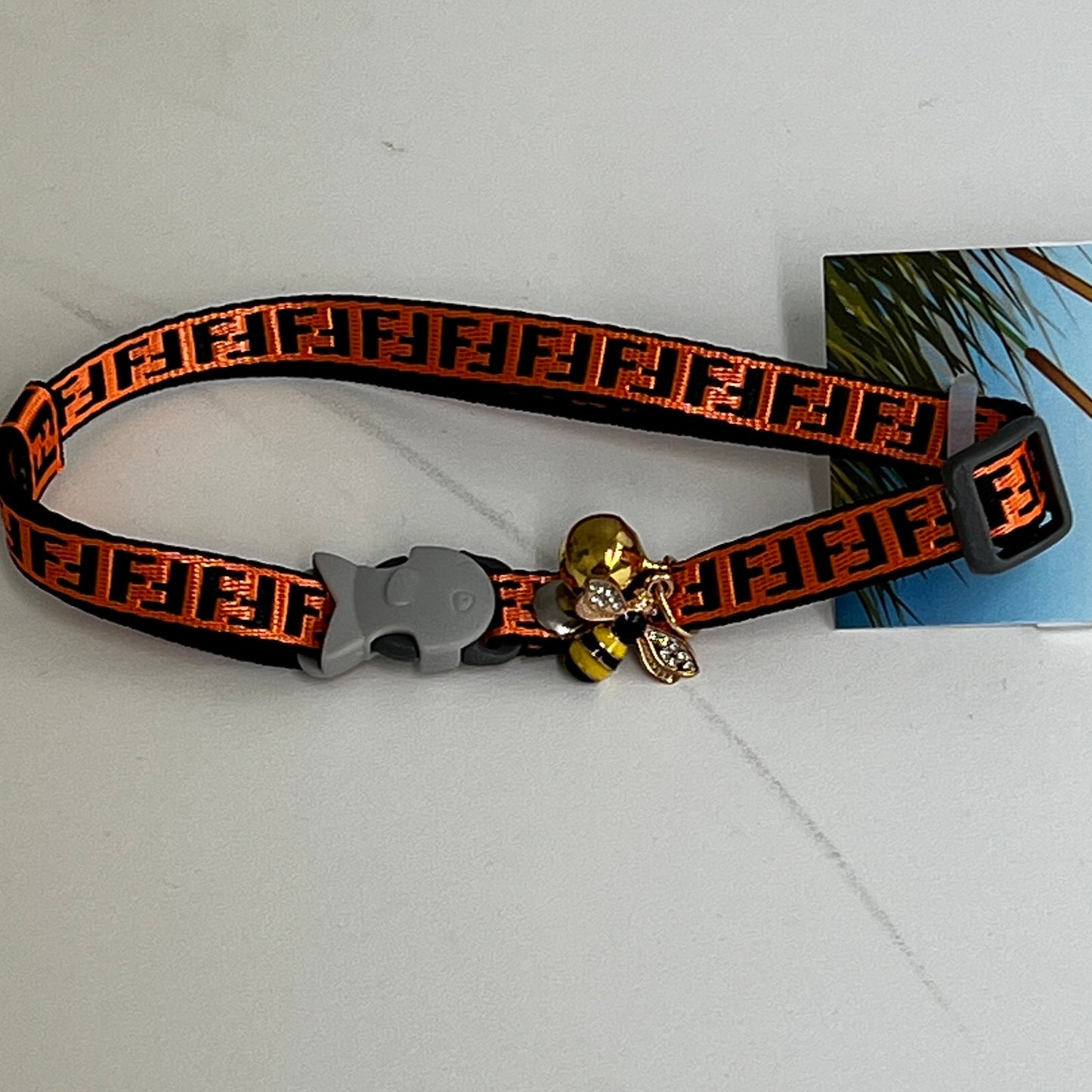 Cat Collar w/ Honey Bee Charm- Medium