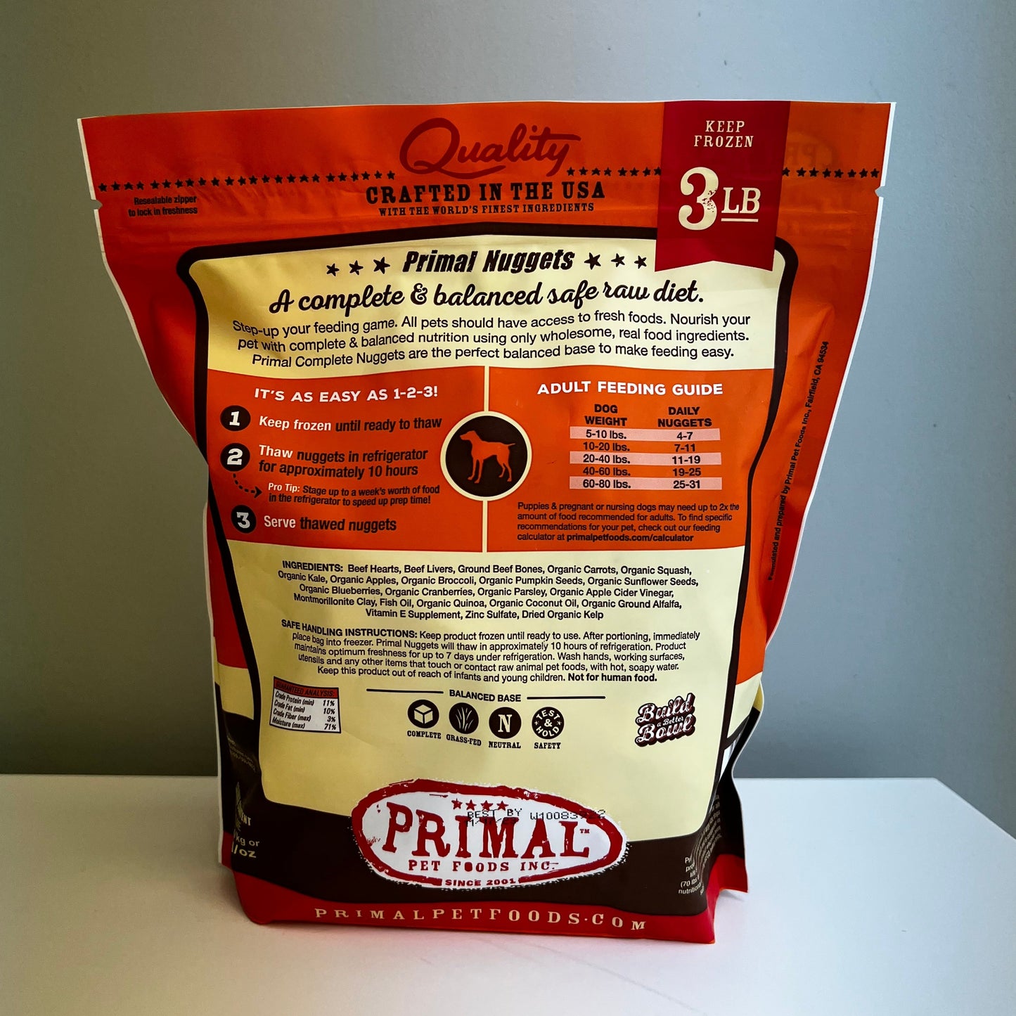 Primal Frozen Canine Nuggets- Beef 3lb