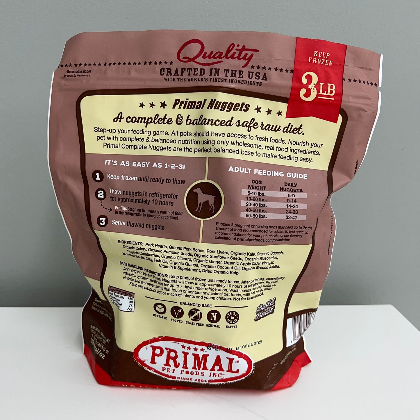 Primal Frozen Canine Nuggets- Pork 3lb