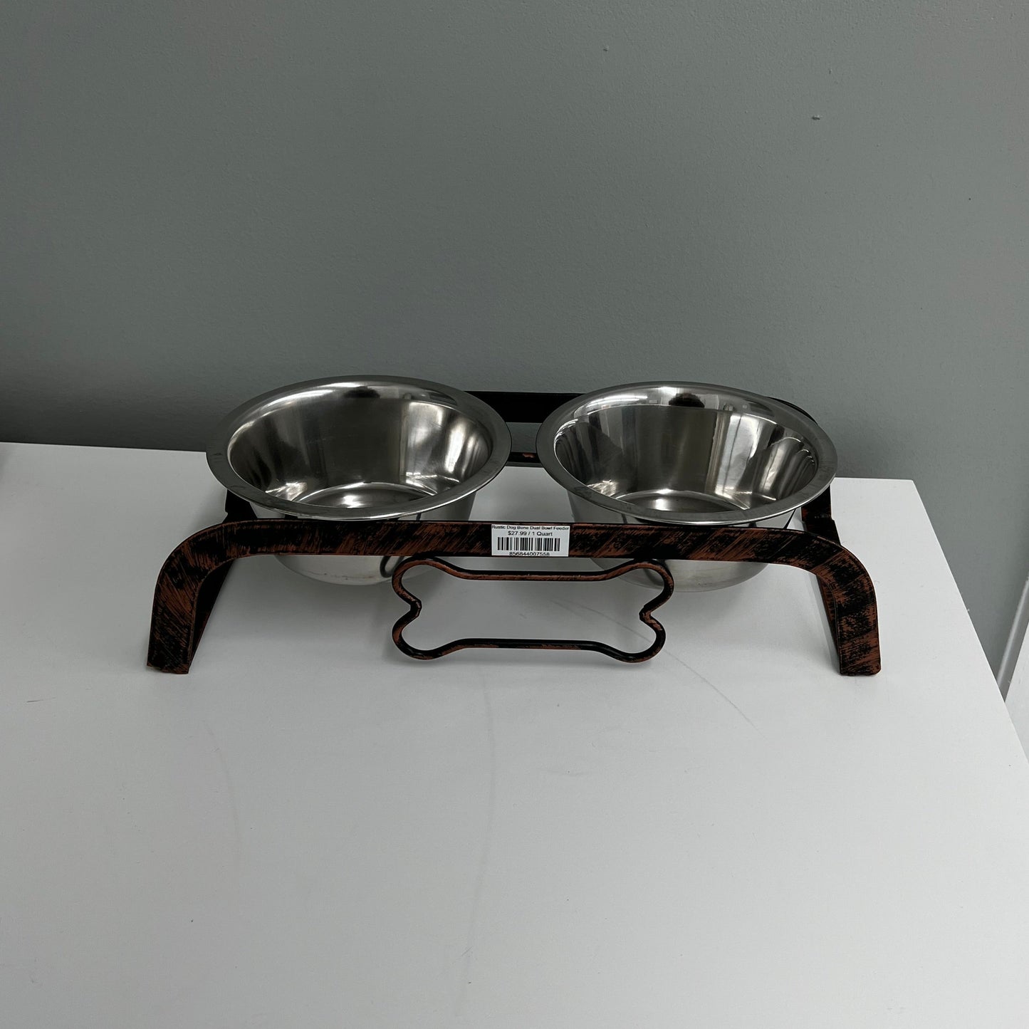 Rustic Dog Bone Dual Bowl Feeder