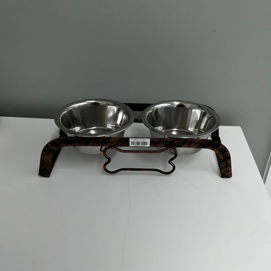 Rustic Dog Bone Dual Bowl Feeder