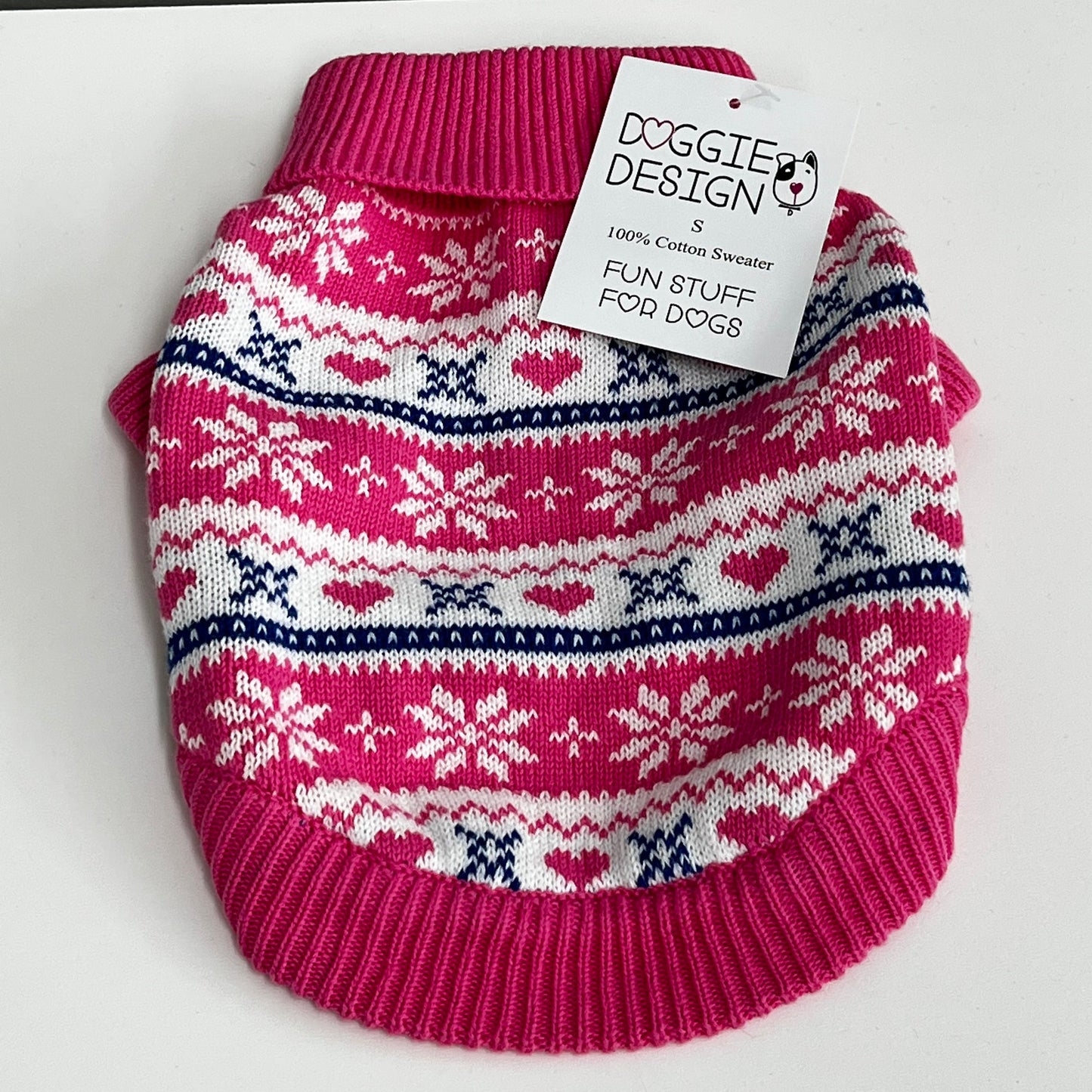 Cotton Snowflake and Hearts Dog Sweater