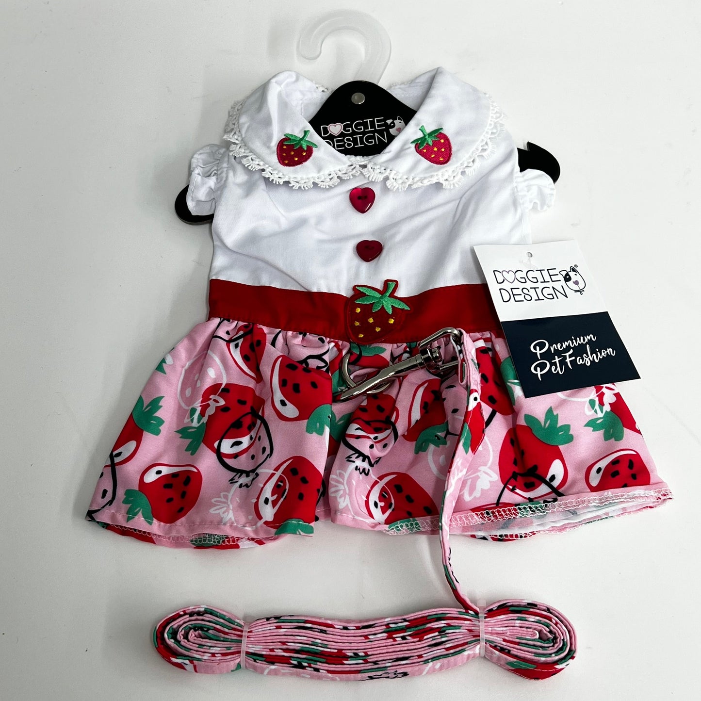 Strawberry Picnic Dress with Matching Leash