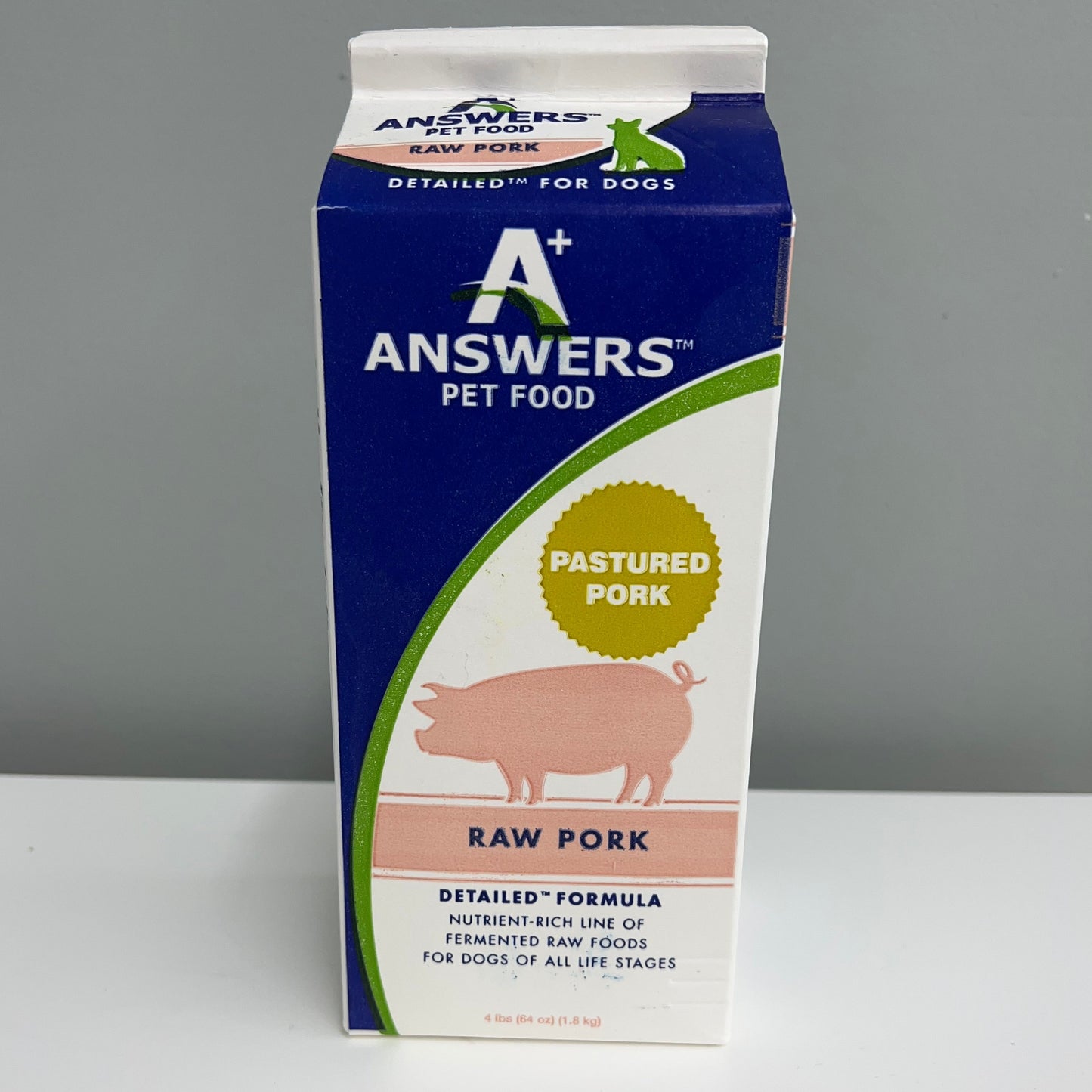 Answers Frozen Detailed Dog Diet- Pork 4lb