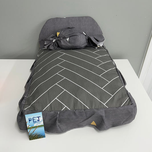 Dog Bed Cushion w/ Pillow- Grey