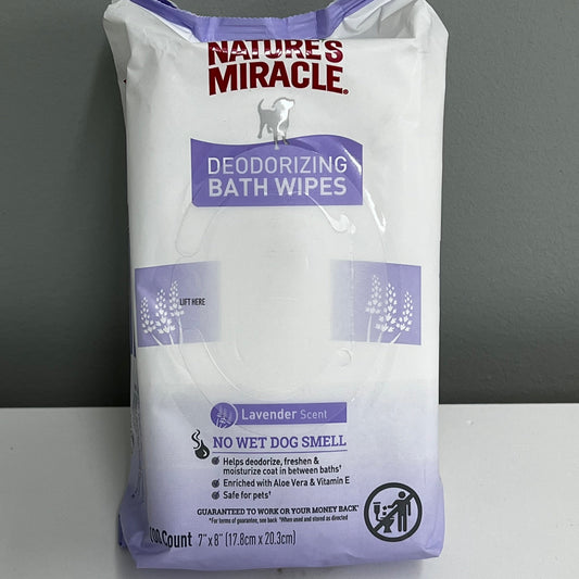 Nature's Miracle Deodorizing Bath Wipes for Dogs- Lavender 100ct