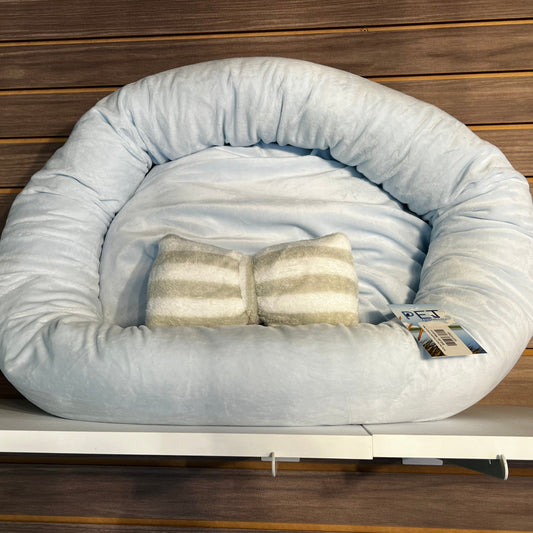 PetTrip Blue Round Reversible Pet Bed w/ Pillow