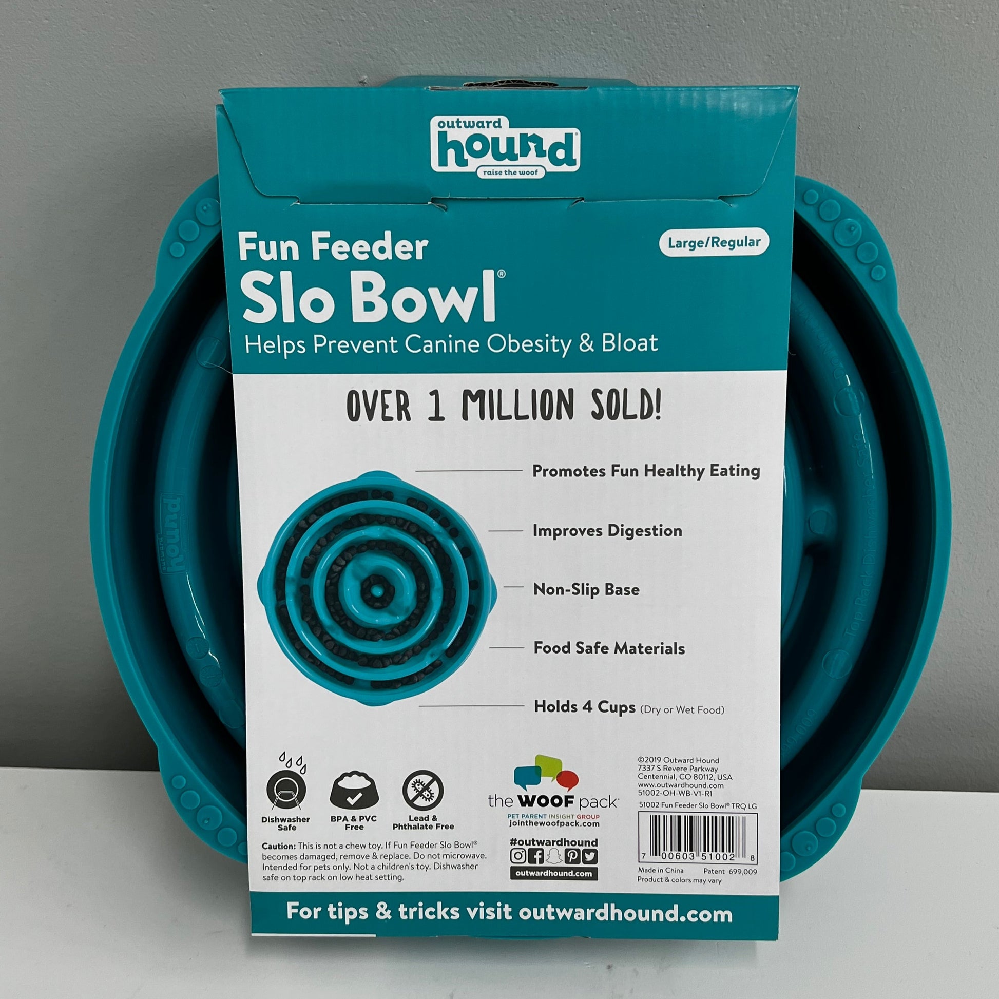 Outward Hound Fun Feeder Slo Bowl, Slow Feeder Dog Bowl, Medium/Mini,  Turquoise